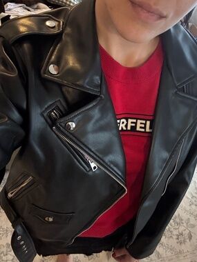 Zara Faux Leather Moto Jacket – Black (Size S)